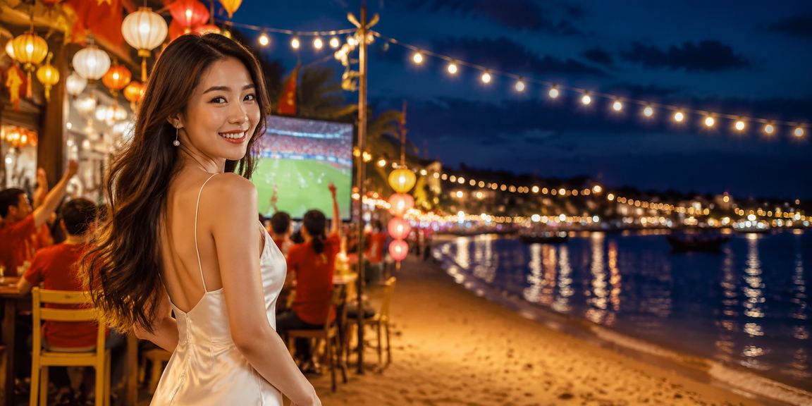 Đèn lồng Hội An lung linh bên cạnh màn hình hiển thị kết quả cá cược và xổ số trực tuyến